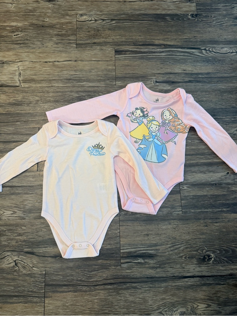 Disney Girls' Long-Sleeve Princess One-Piece Bodysuits - Pink & Cream